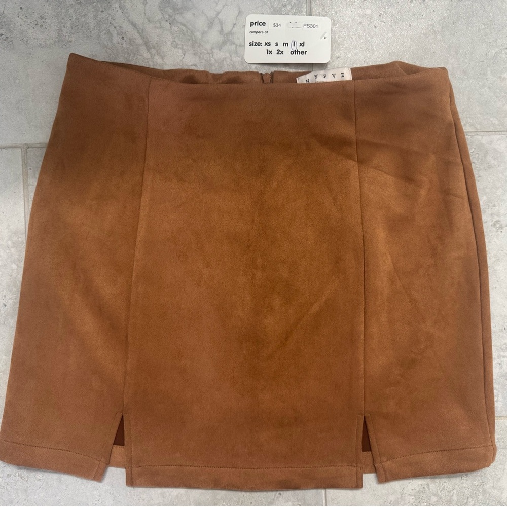 HYFVE Brown Faux Suede Mini Skirt